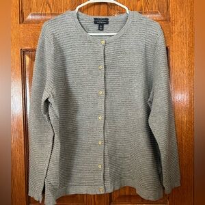 Lands’ End Supima Cotton Ribbed Gray Cardigan XL (18)